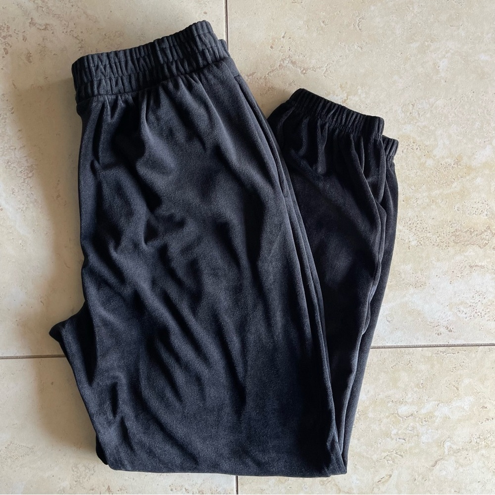 Velour Angel Rhinestone Embellished Black Jogger Pants Y2K Loungewear Size Large - Picture 3 of 4
